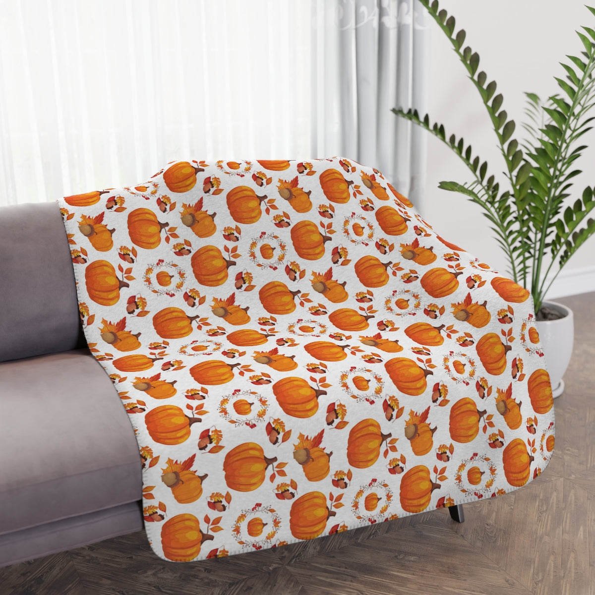 orange pumpkin sherpa blanket for fall, halloween or thanksgiving. Great for housewarming gift 