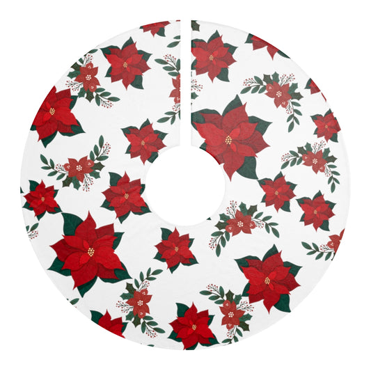 christmas tree skirt with poinsettia flower pattern