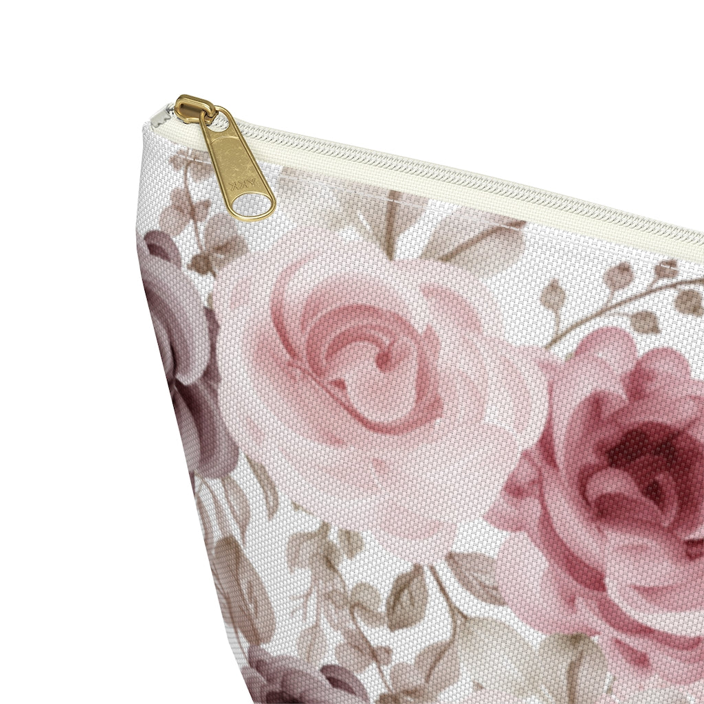 Rose Floral Make Up Bag / Pink Flower Cosmetic Bag