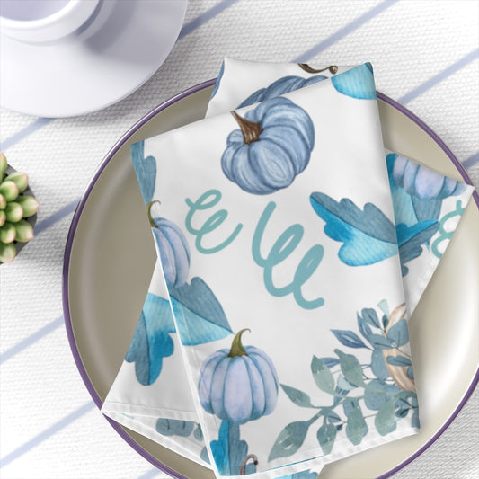 blue pumpkin cloth napkins for fall or thanksgiving table decor