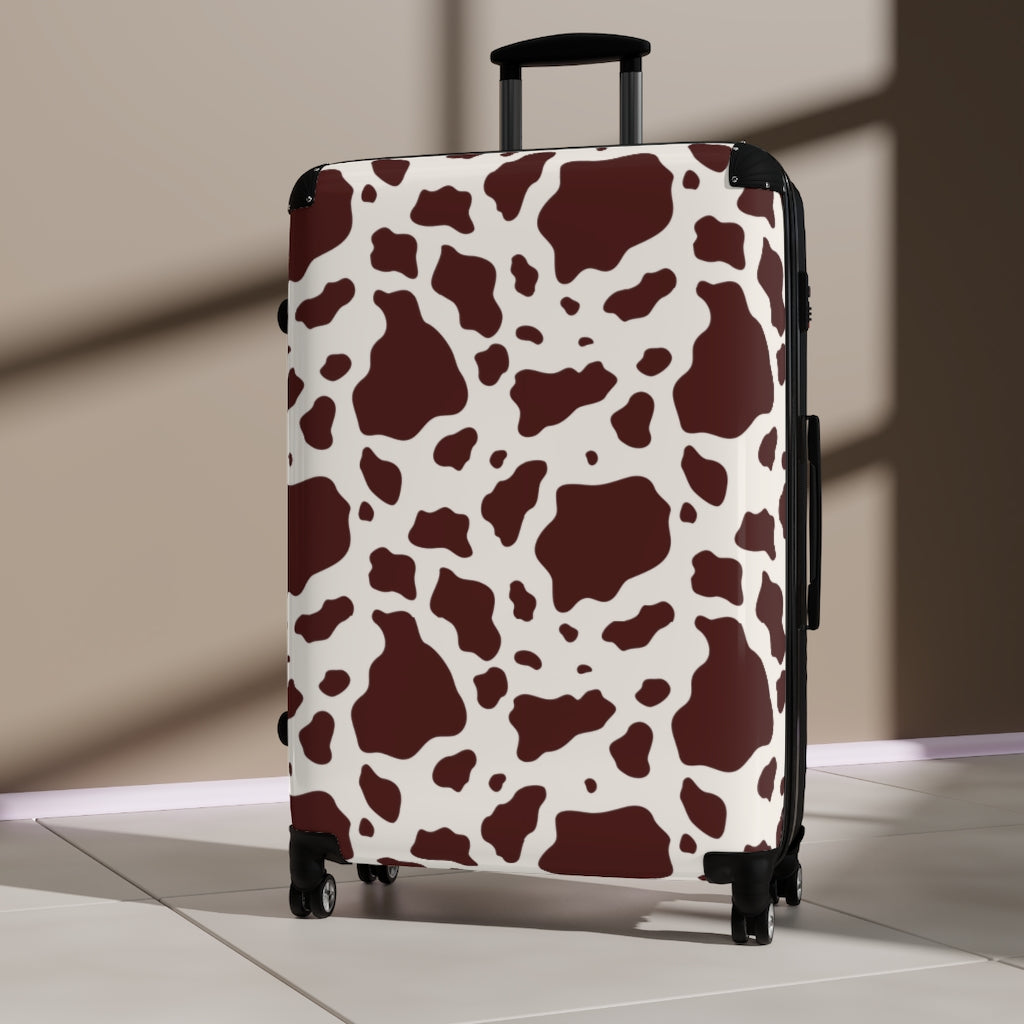 large size brown cow print suitcase