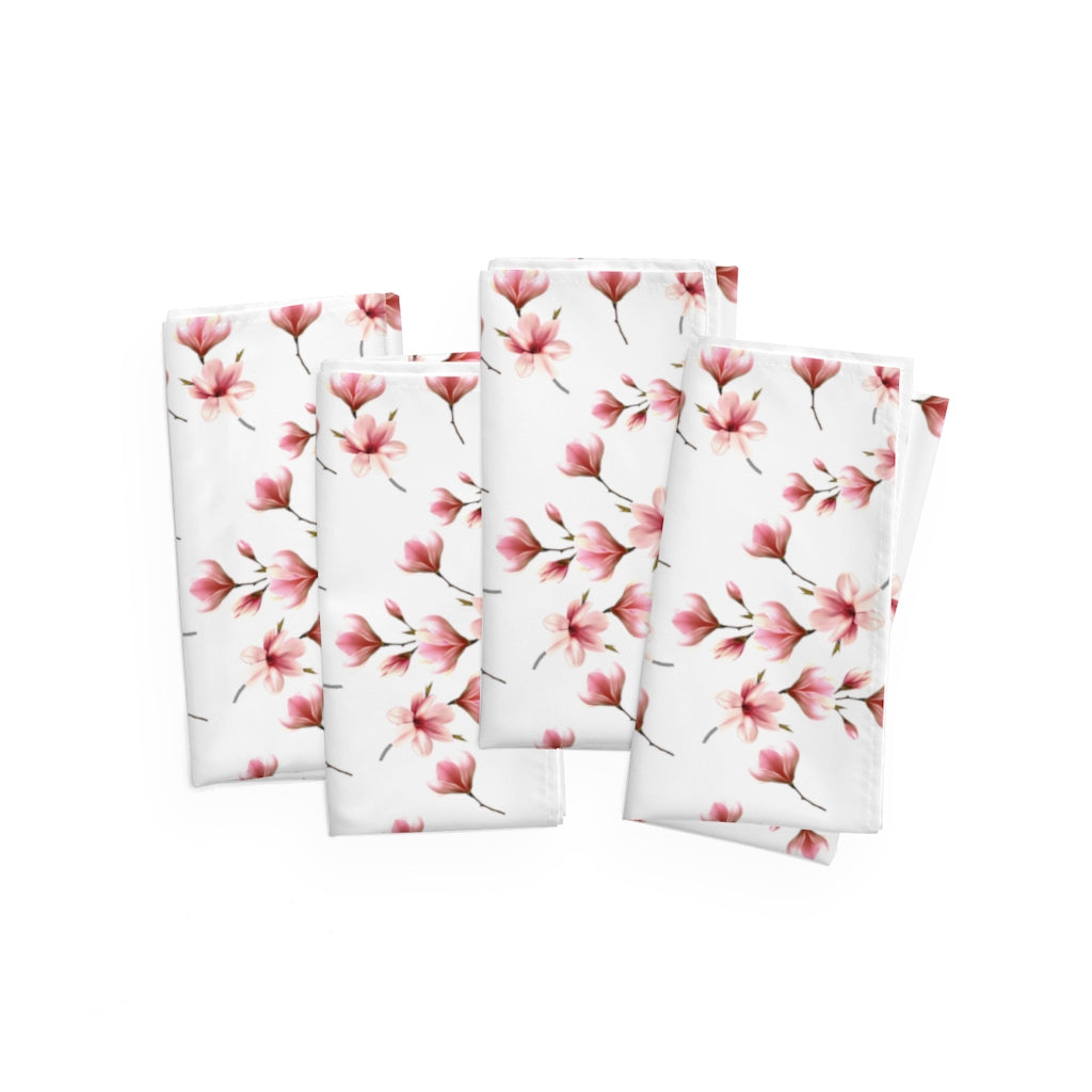 set of 4 magnolia pattern dinner napkins