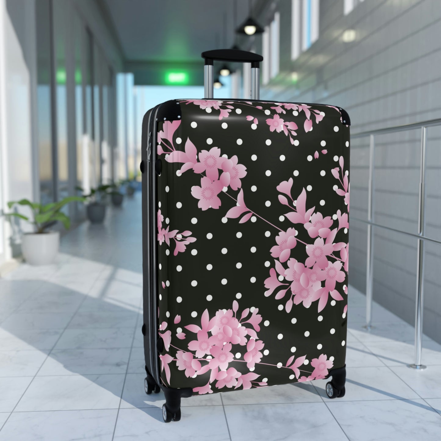 Women's Hard Shell Luggage / Pink Flower and Polkadots