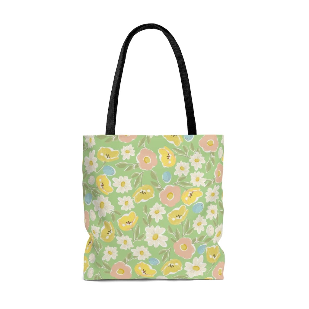 spring floral tote bag with green background 