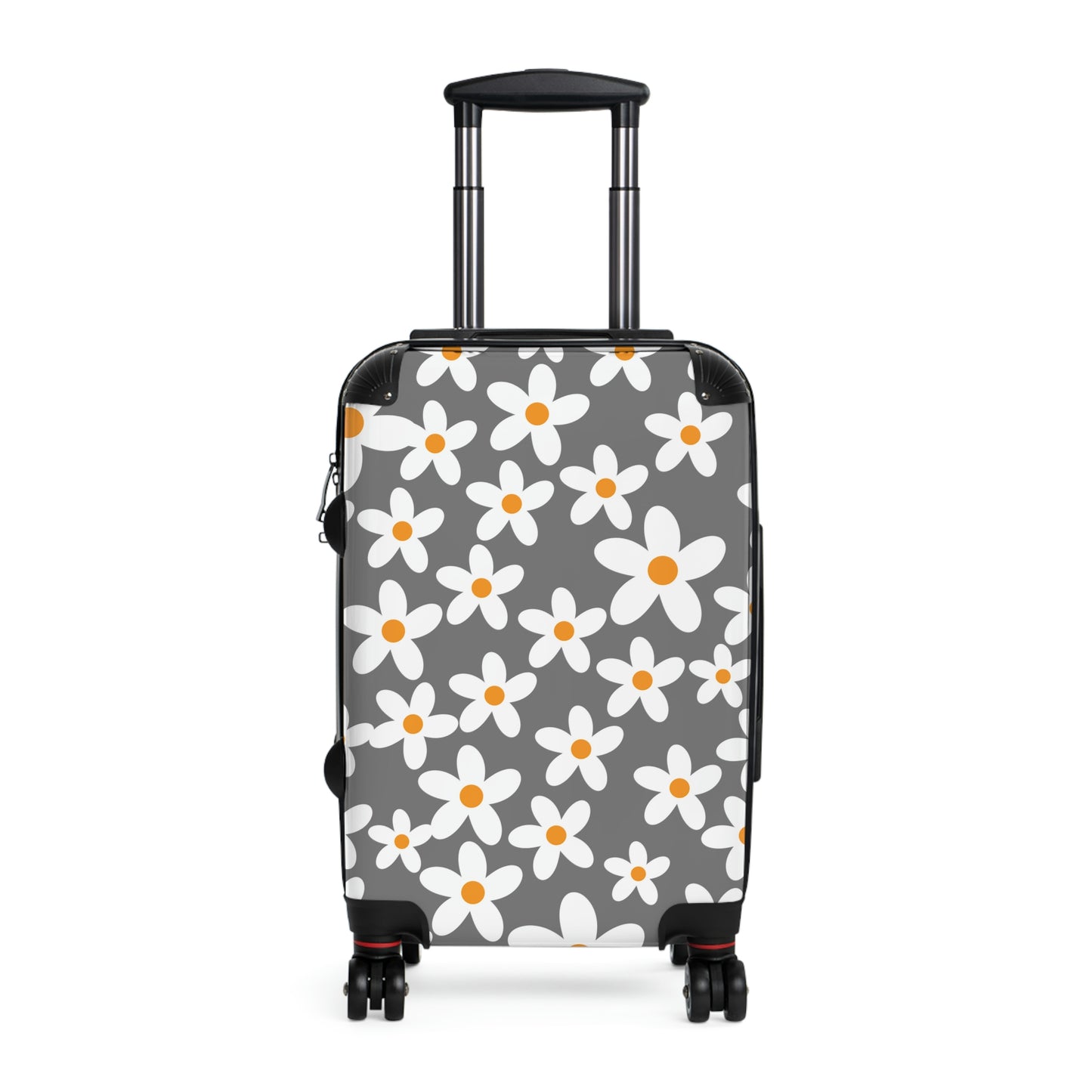 grey custom suitcase with white daisy print