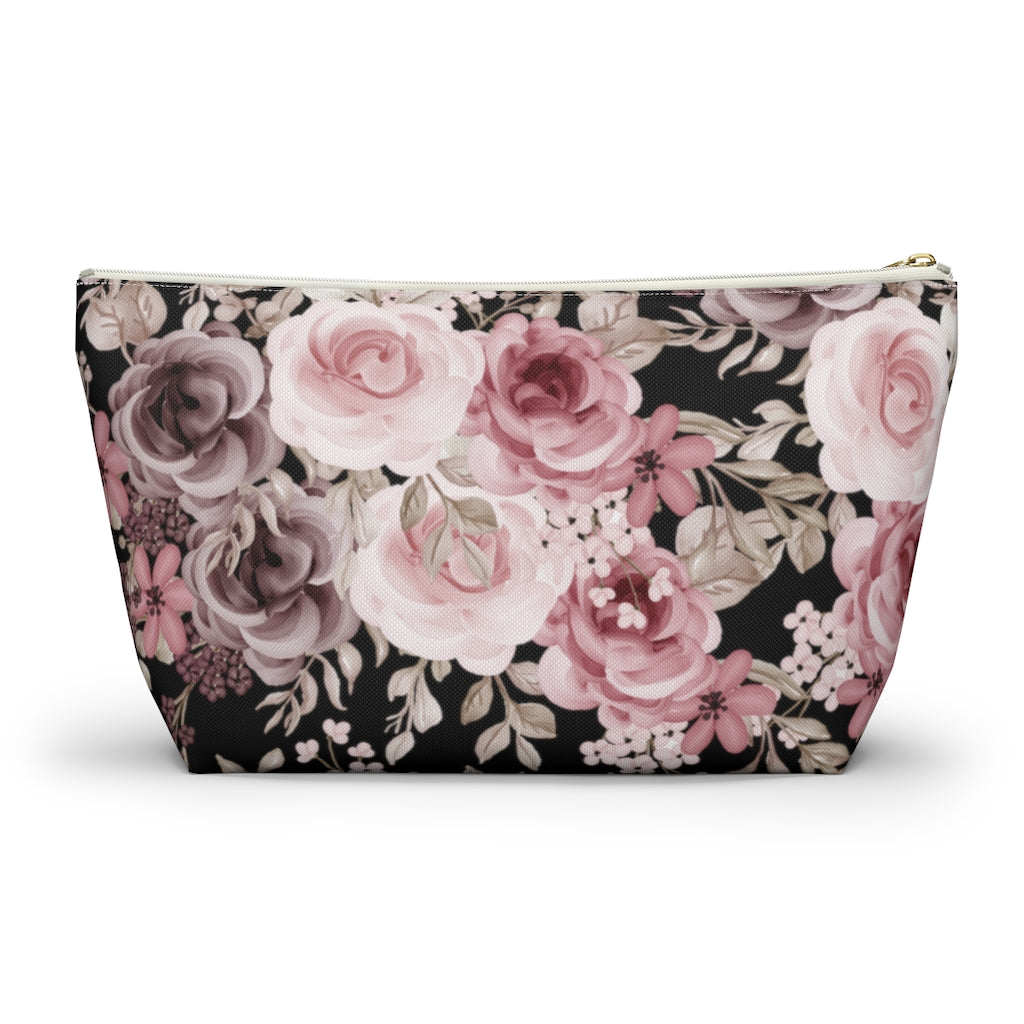 floral make up bag with black background