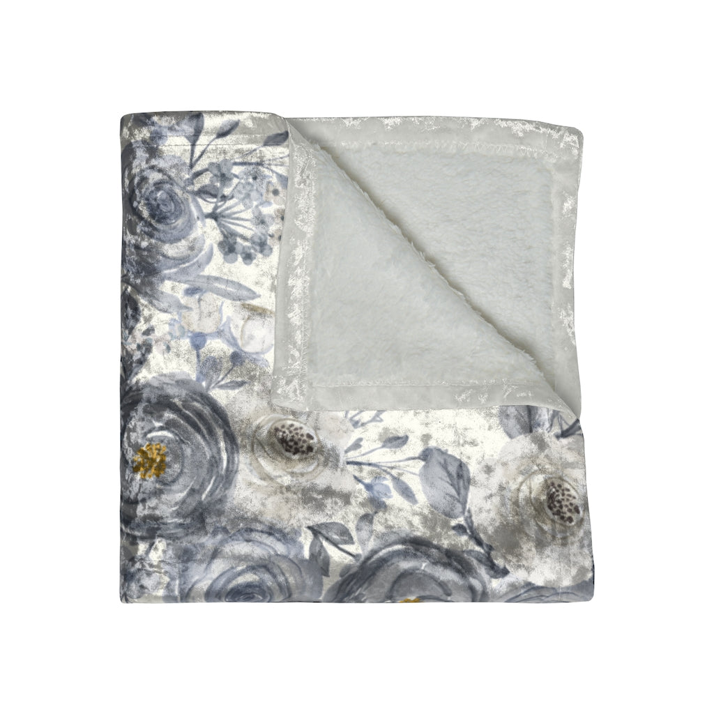 folded view of french blue floral watercolor blanket