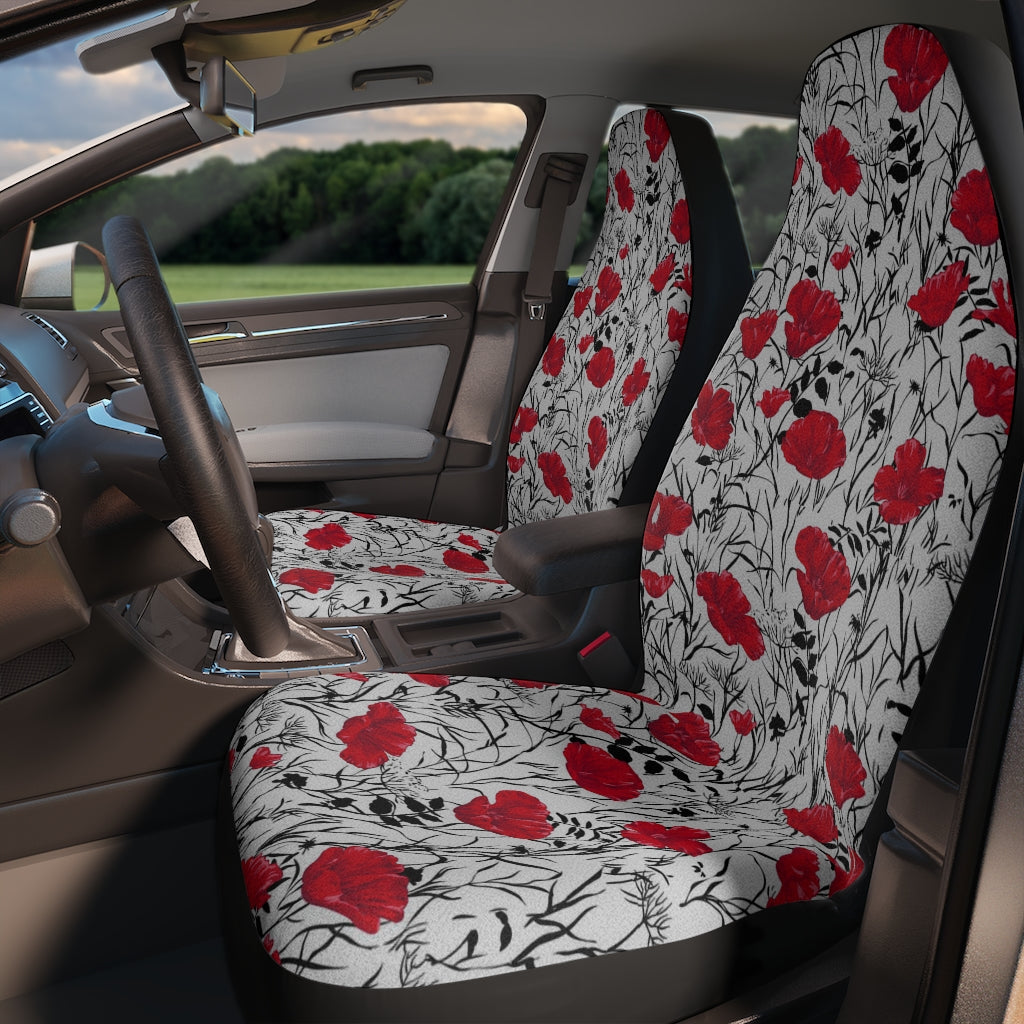 red poppy print car seat covers