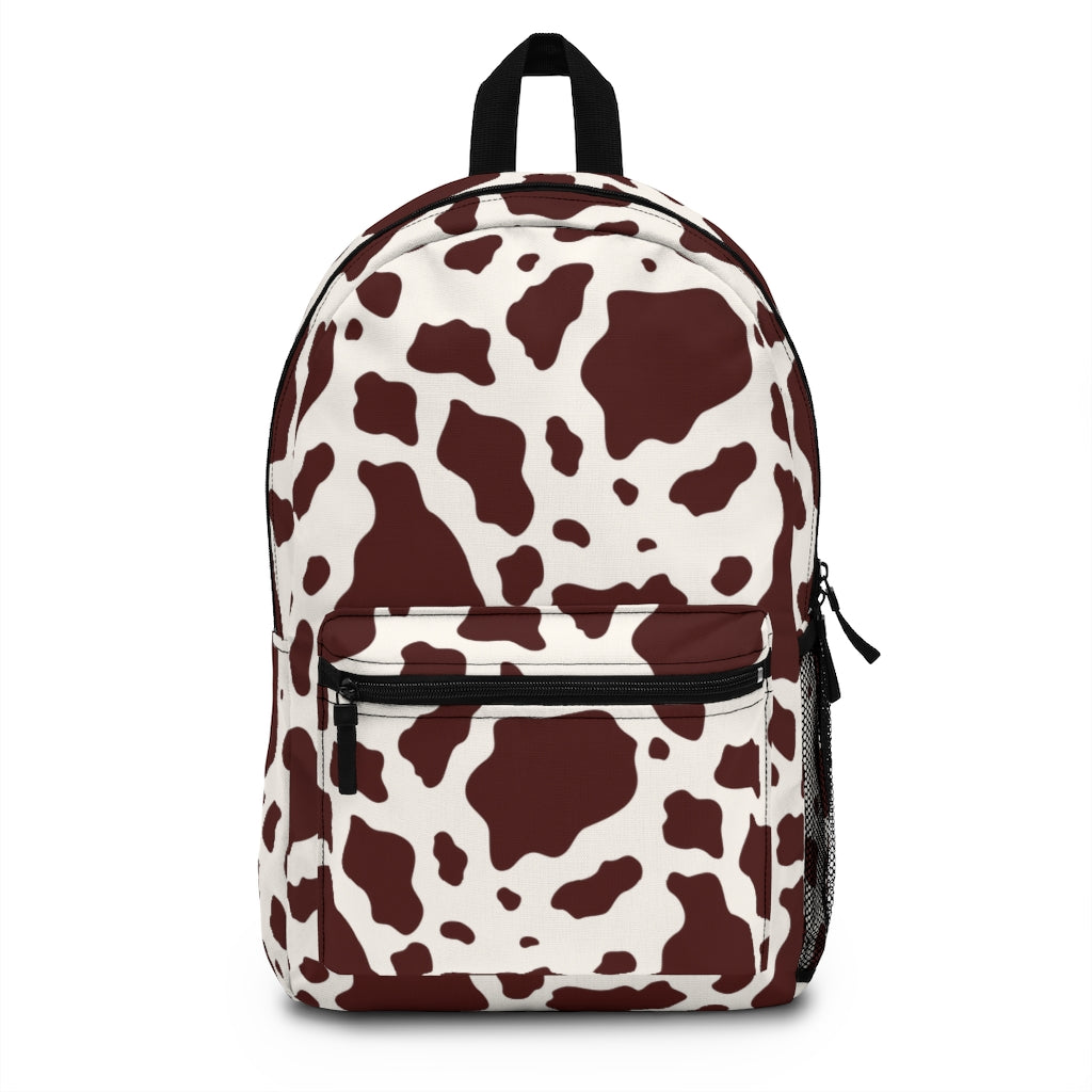 Brown Cow Print Backpack, Girl's Cow Print Bookbag