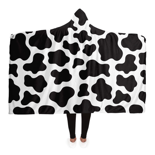 black and white cow print hooded blanket