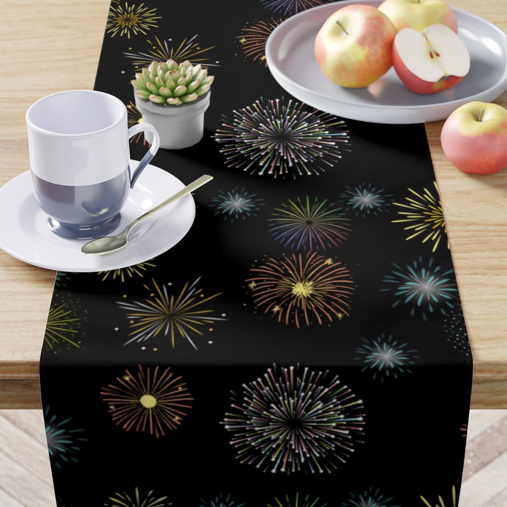 new years eve party table runner with fireworks pattern 