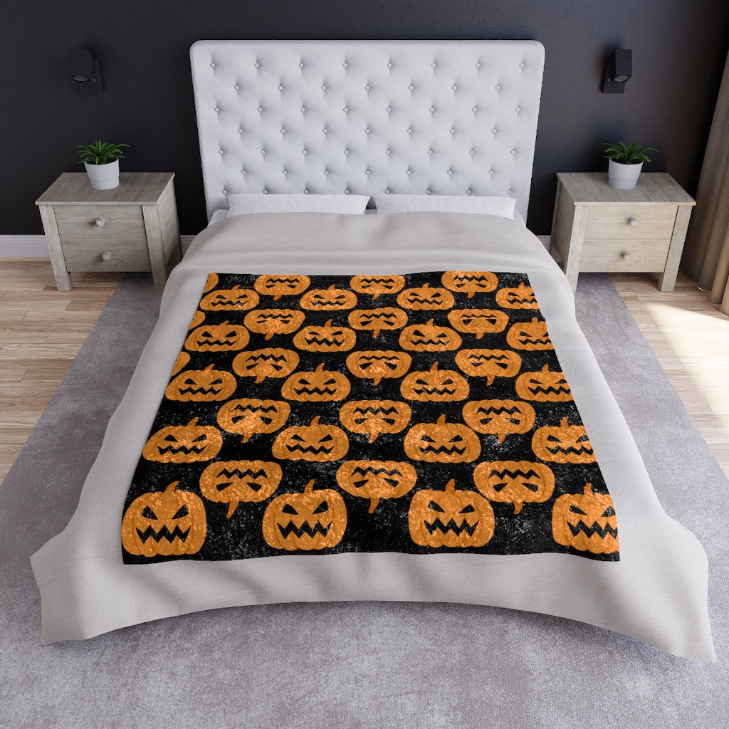 Halloween Jack O Lantern Blanket, Crushed Velvet Blanket