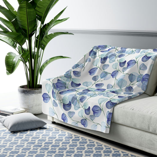 blue leaf sherpa blanket
