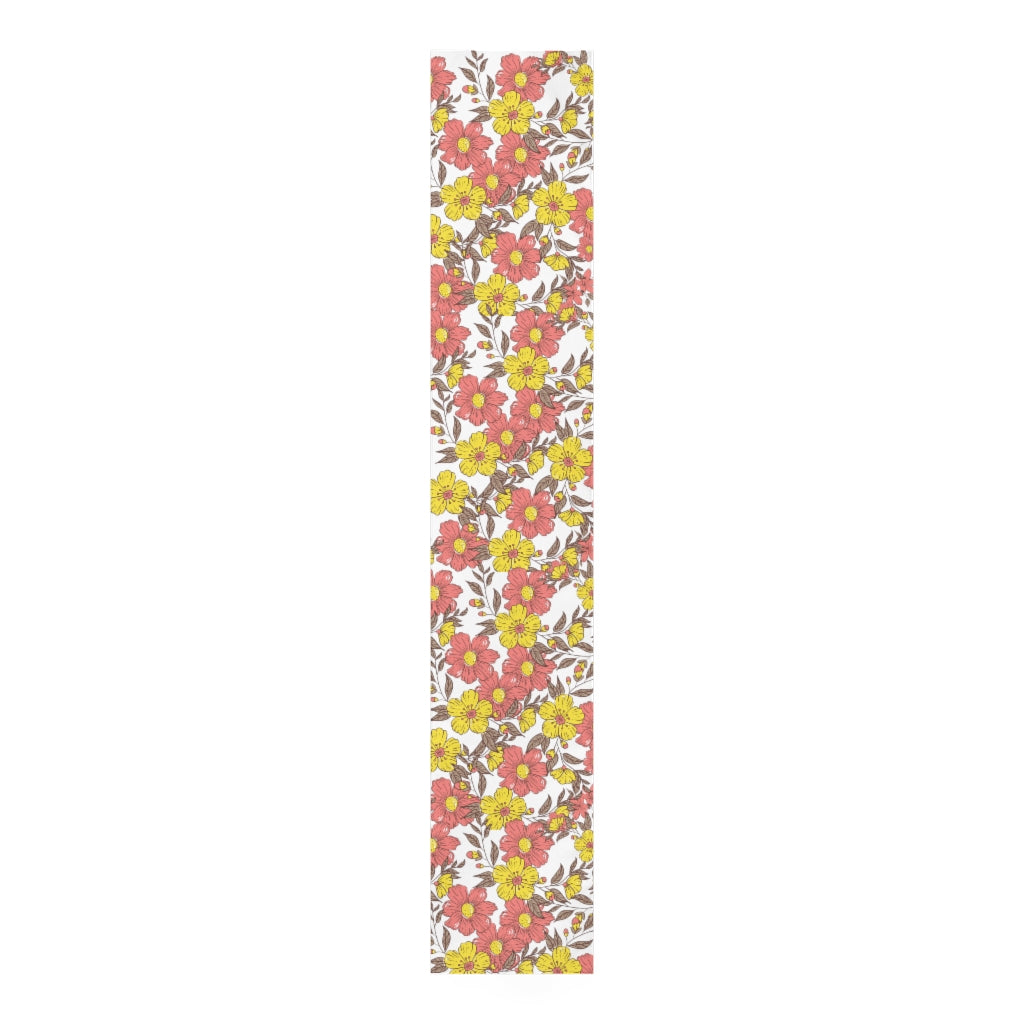 farmhouse decor. pink and yellow table runner