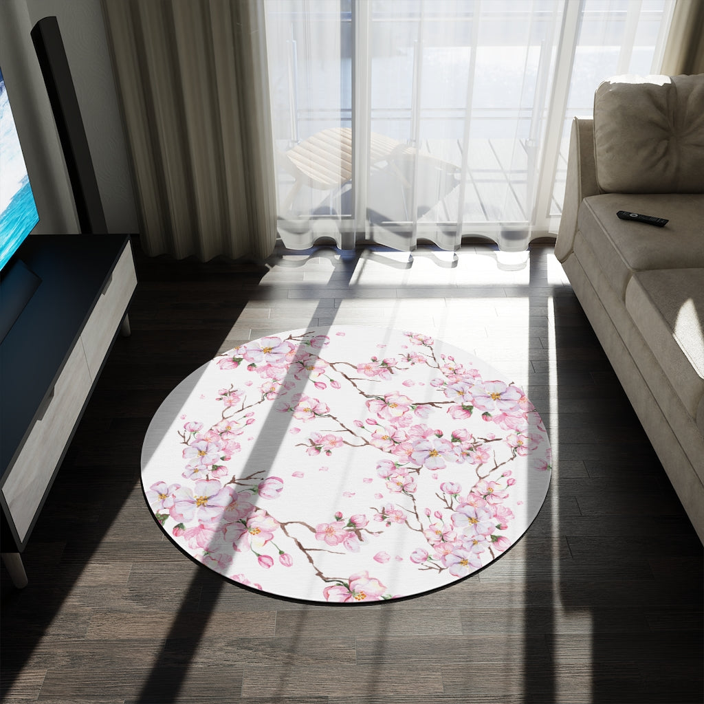 Cherry Blossom Rug / Round Pink Floral Mat