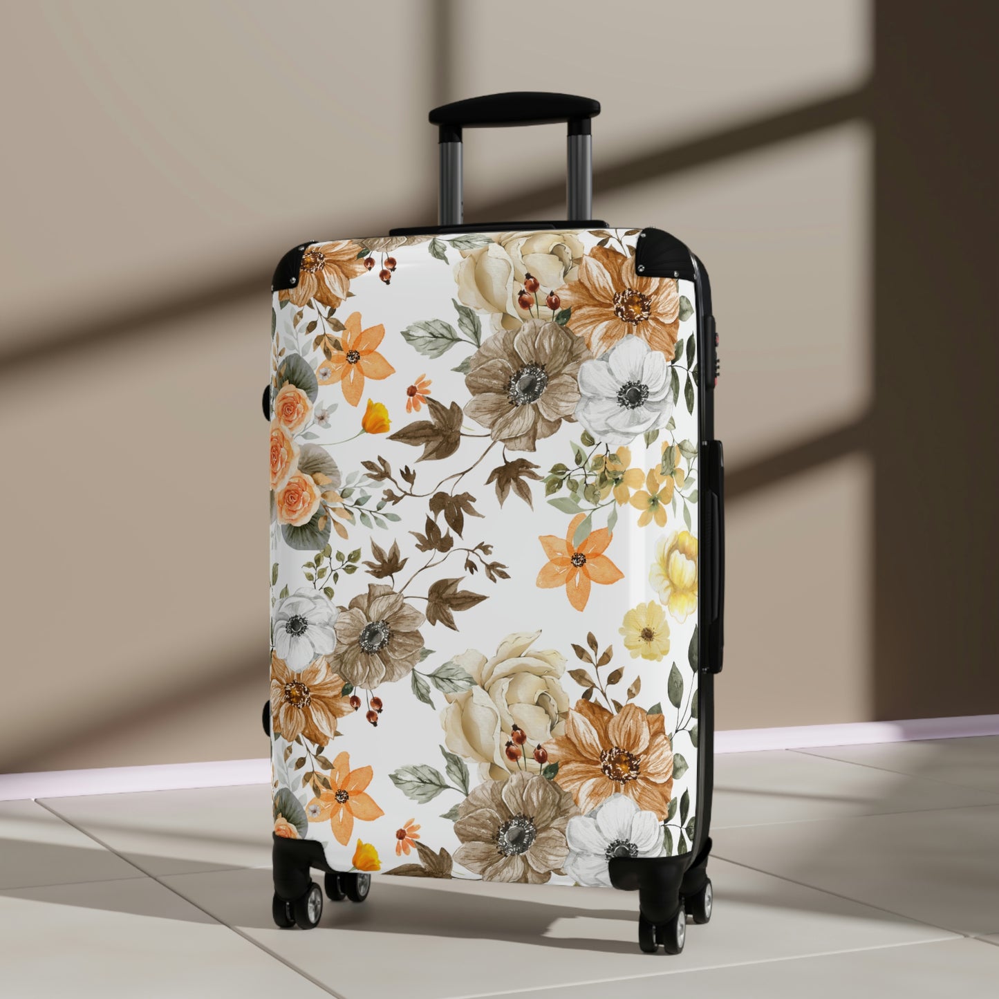 Women's Orange Floral Suitcase / Personalized Luggage
