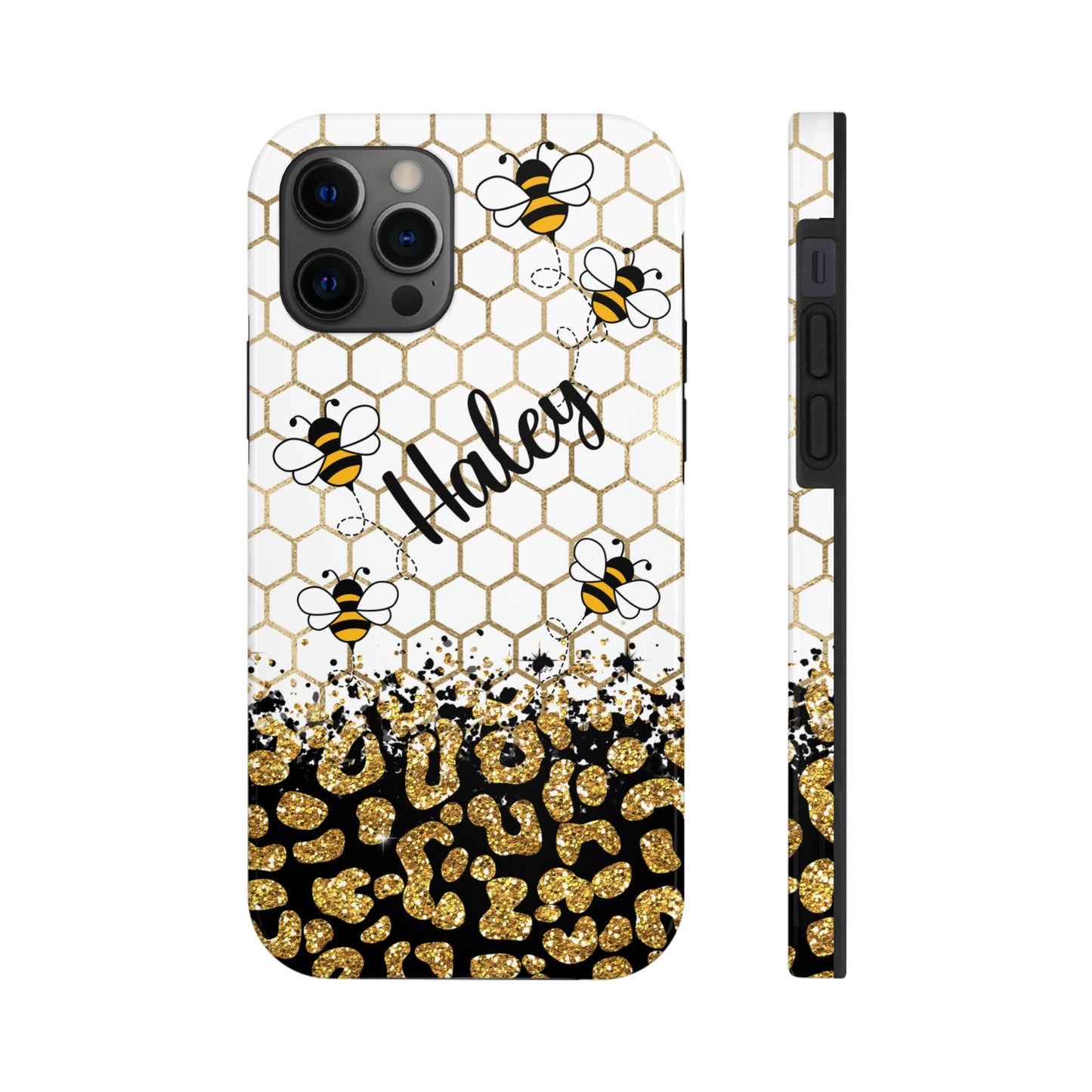 personalized sparkle leopard print and honey bee iphone and samsung case for summer gifts for girls