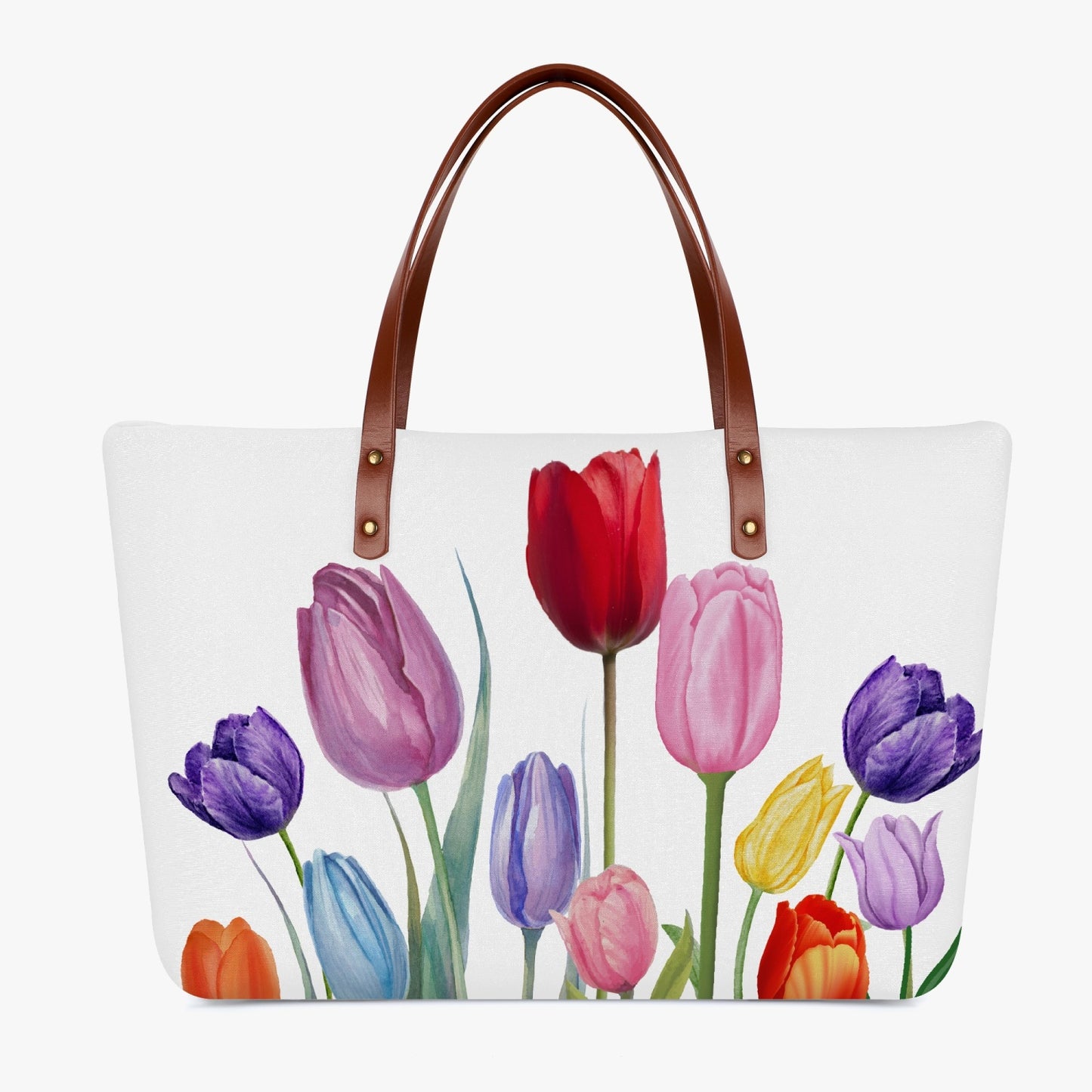 spring watercolor tulip tote bag for women
