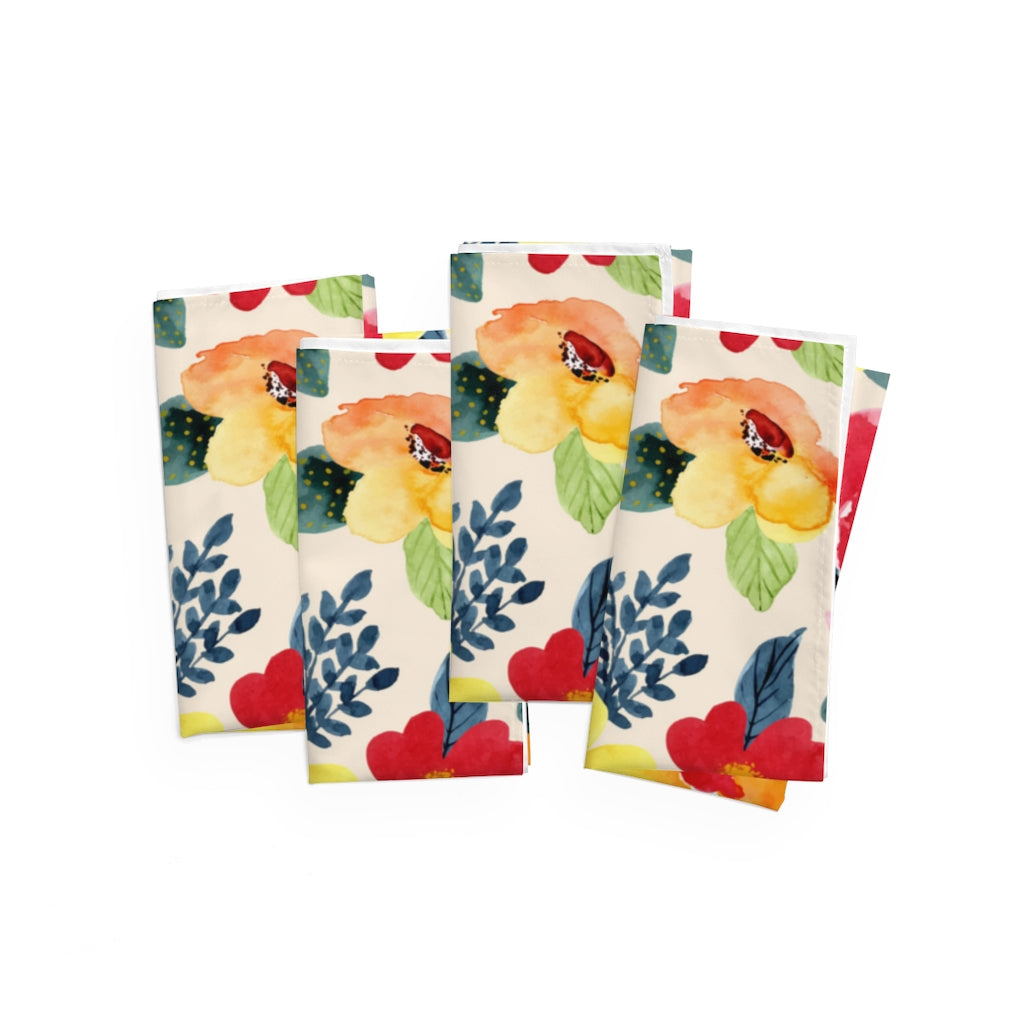 spring flower cloth dinner napkins with watercolor floral pattern