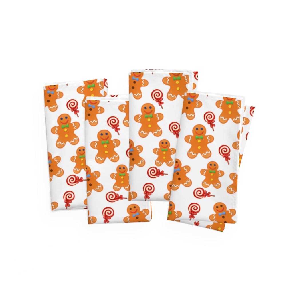 set of 4 dinner napkins with gingerbread man pattern for christmas dinner