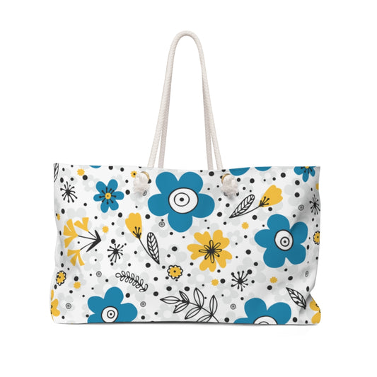 farmhouse floral overnight bag, blue flower travel bag 
