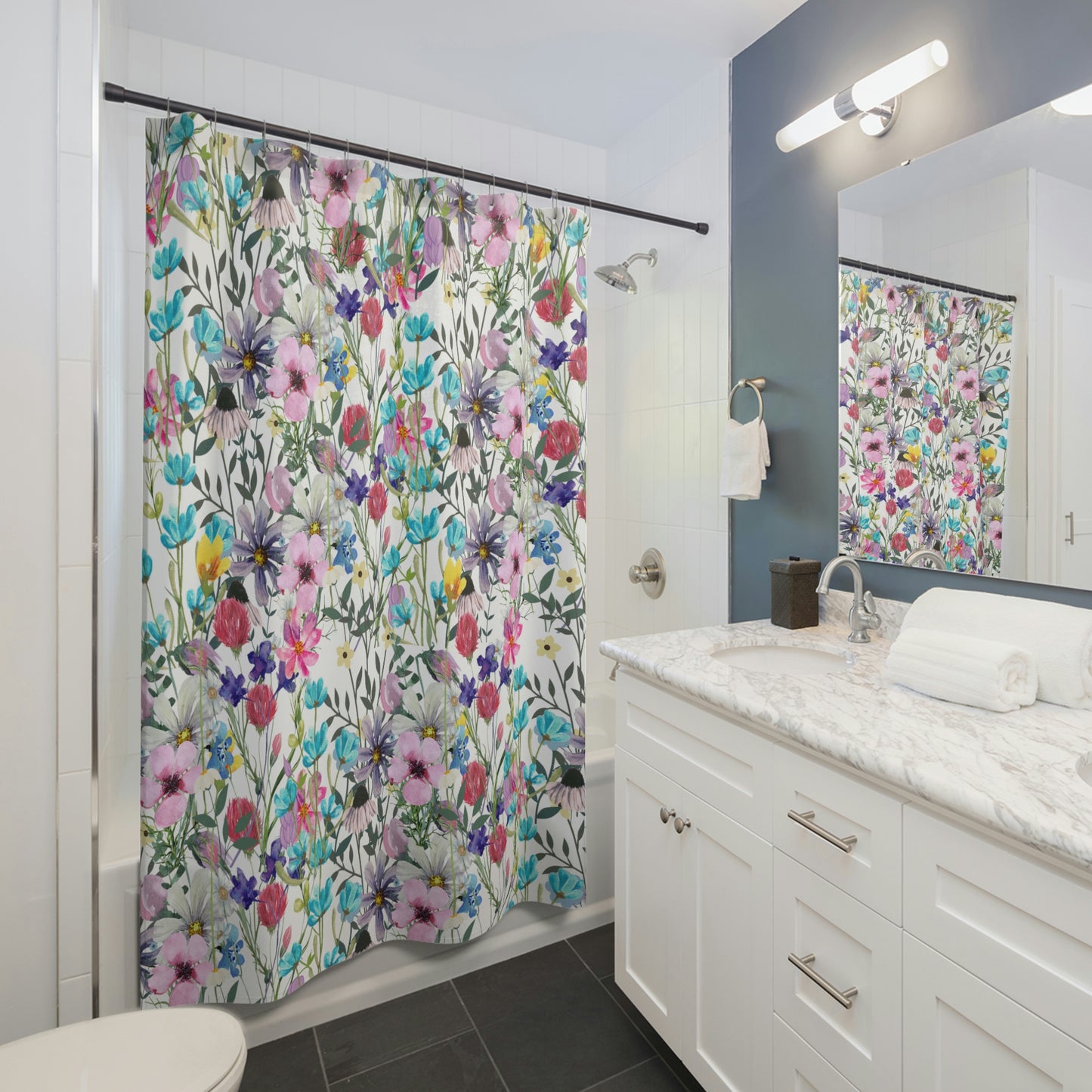 Summer Flower Shower Curtain / Flower Bathroom Decor