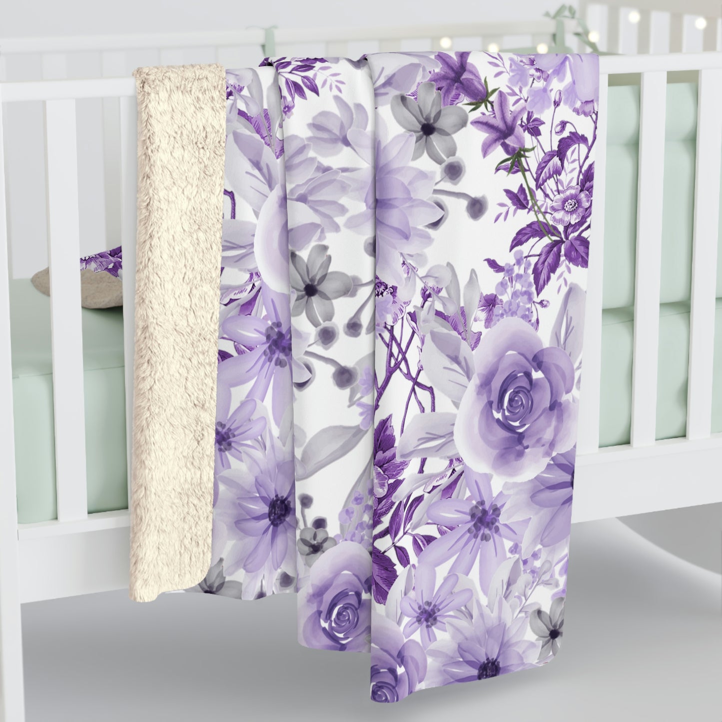Purple Floral Sherpa Blanket