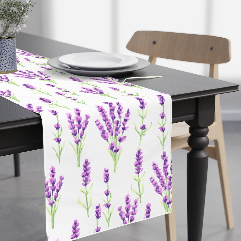lavender flower table runner in green, purple and white 