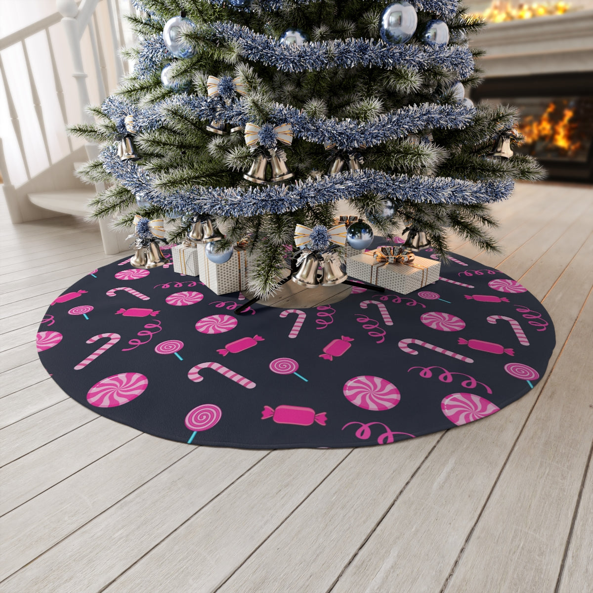 Christmas Tree Skirt / Pink Tree Skirt / Navy Blue Christmas Decor