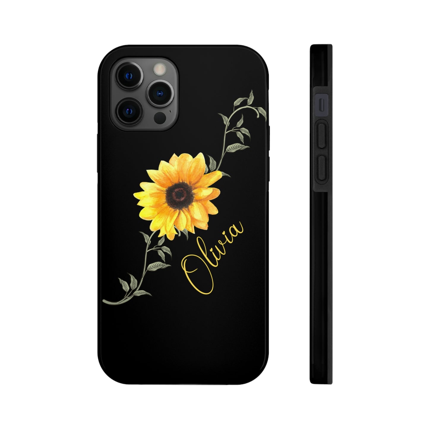 personalized black iphone case with yellow sunflower