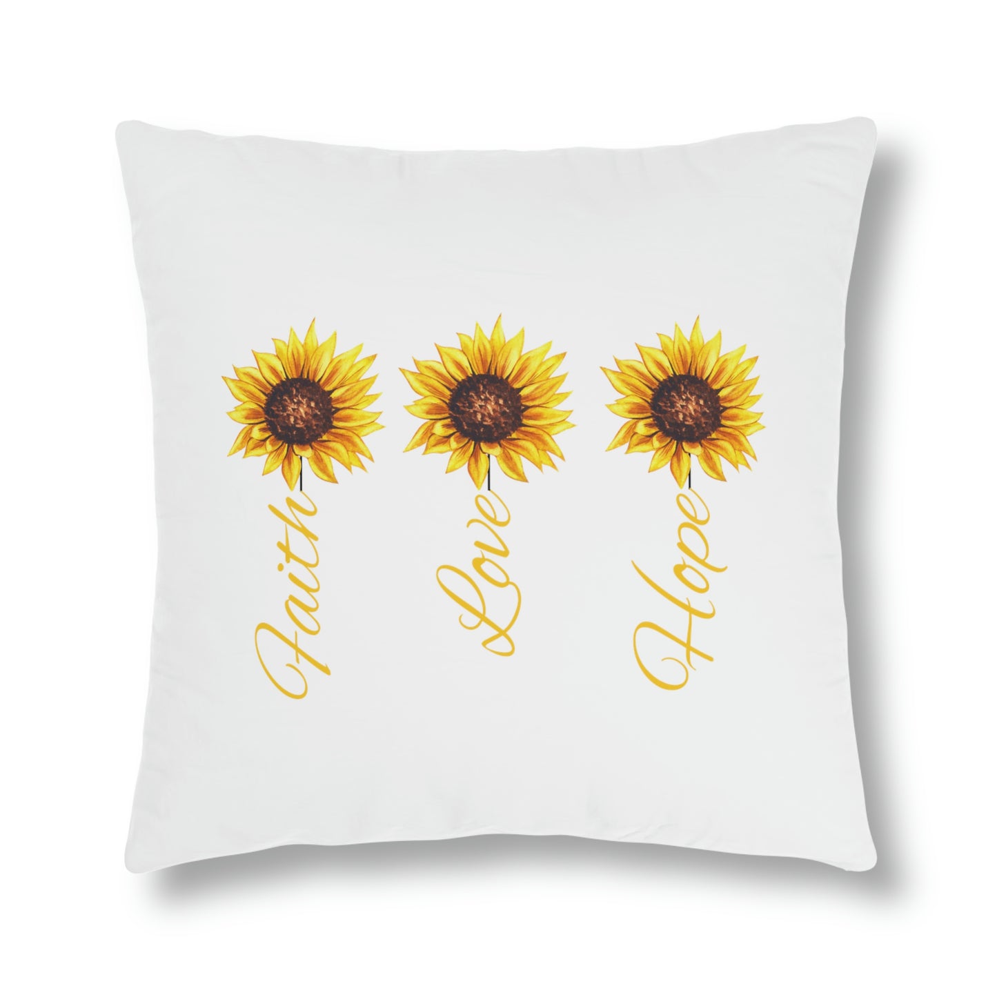 faith, love hope sunflower outdoor pillow for a porch or patio