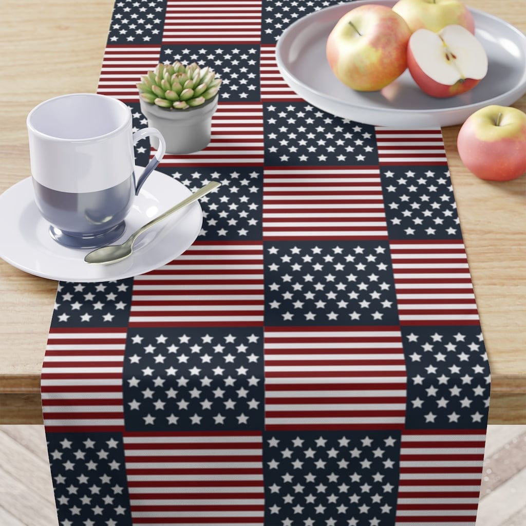 patriotic table runner with stars and stripes. red, white and blue table runner for independence day