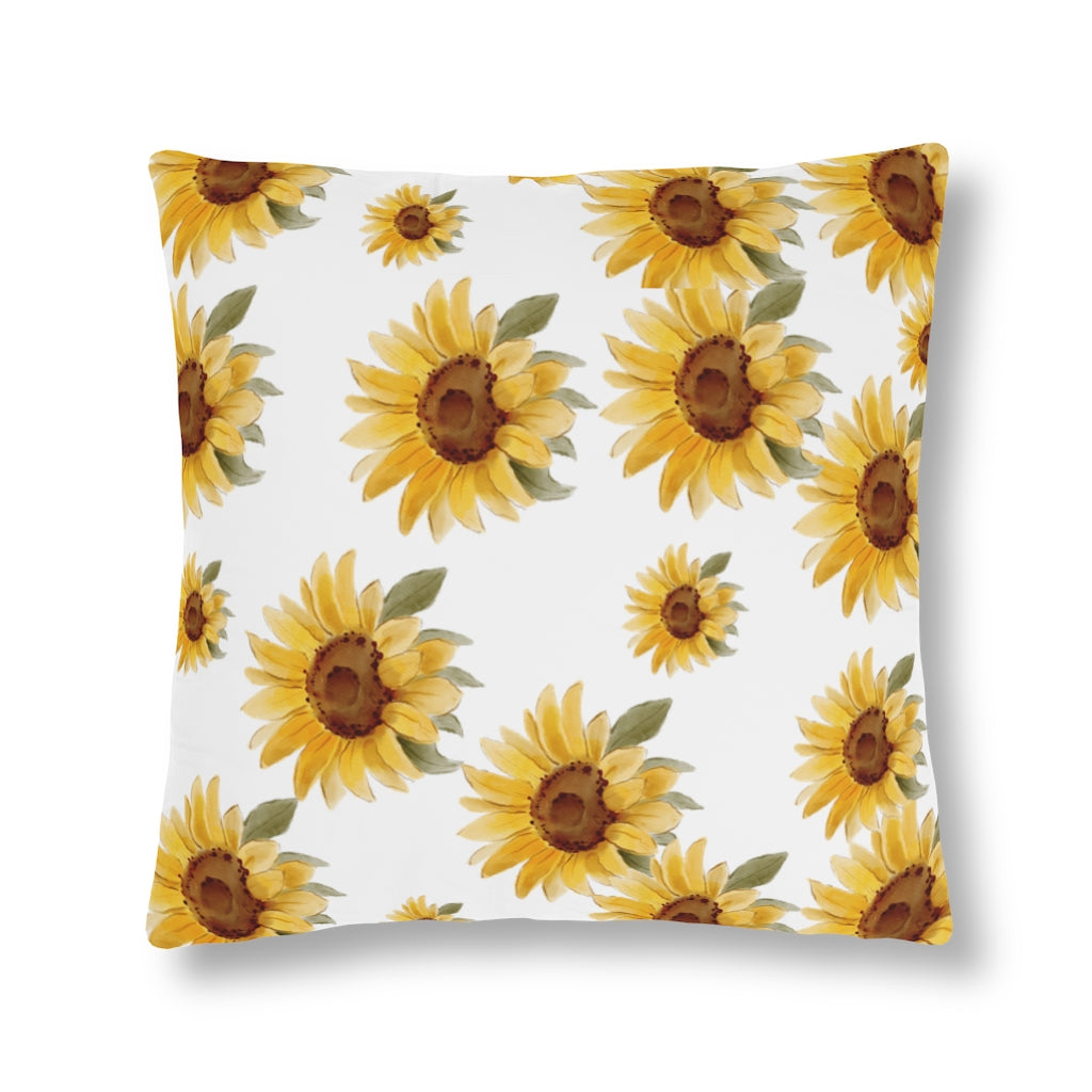 sunflower outdoor patio pillow with watercolor sunflower print