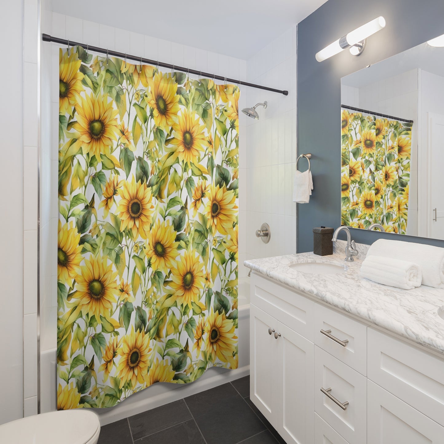 Sunflower Shower Curtain, Yellow Bath Decor