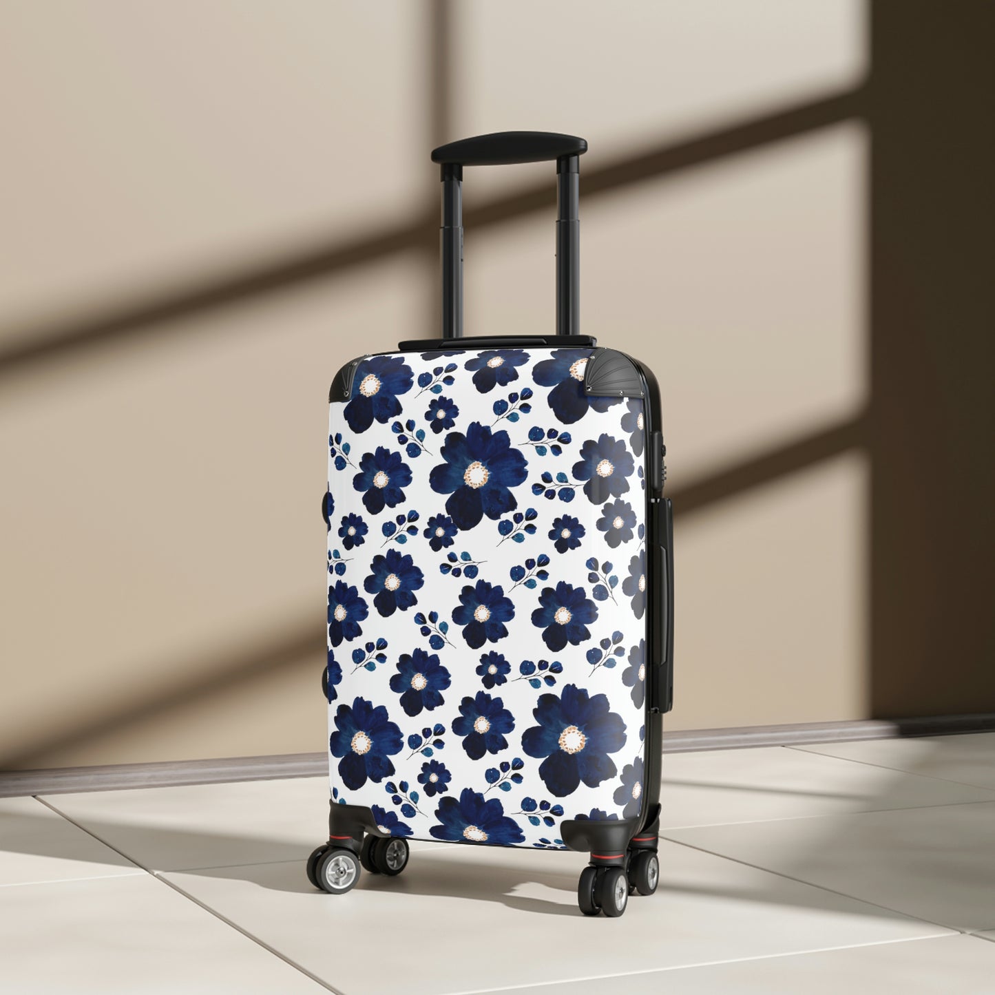 Women's Navy Blue Floral Suitcase / Personalized Luggage