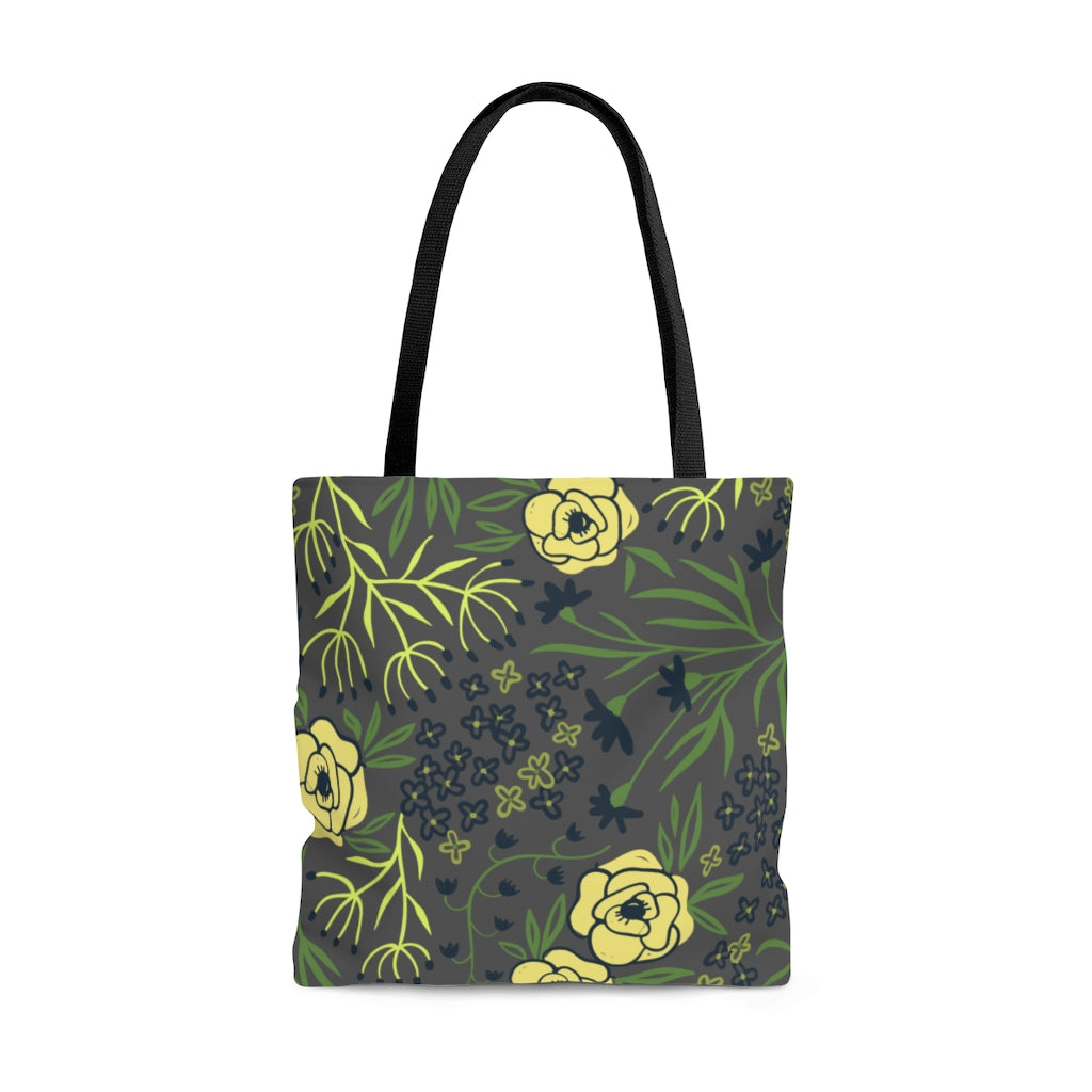 gray and yellow floral tote bag for women