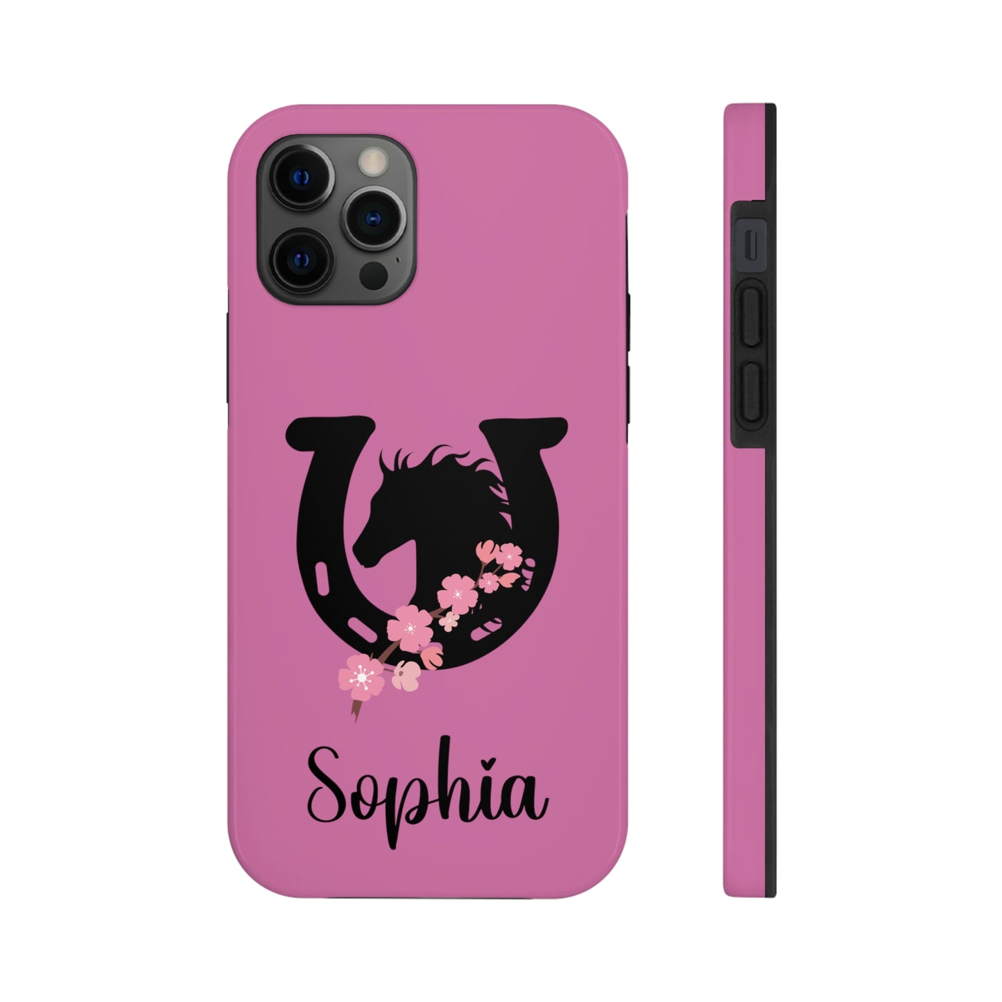 personalized horse iphone case with pink flowers and girls name