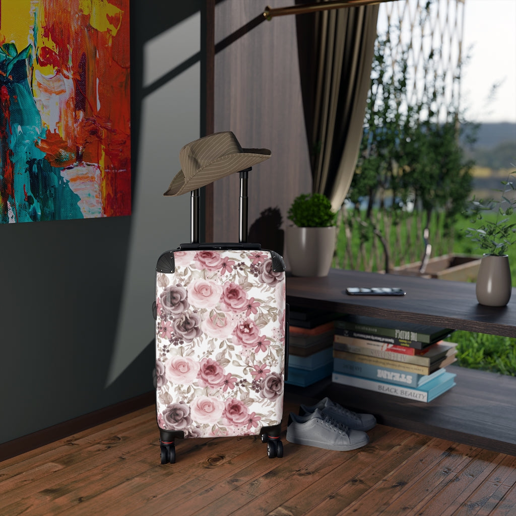 floral luggage, picture of medium size rose pattern suitcase
