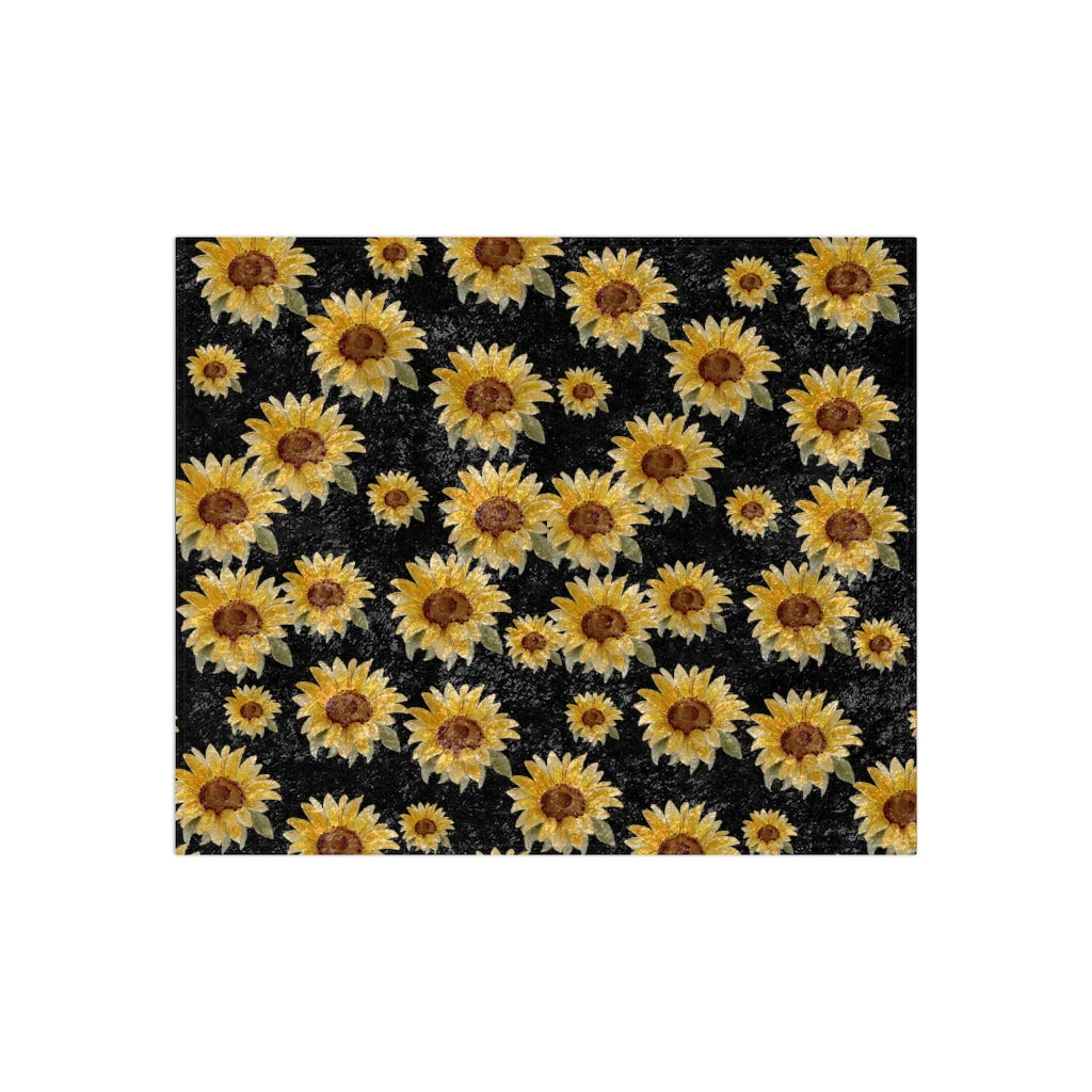 sunflower crushed velvet blanket with black background