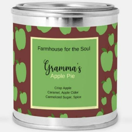 apple pie scented candle with green apple print for fall or thanksgiving