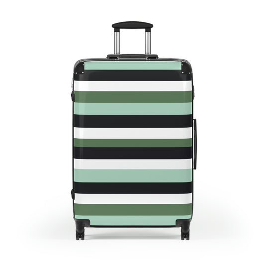Custom Luggage / Green Suitcase, / Striped Luggage / Carry On Bag