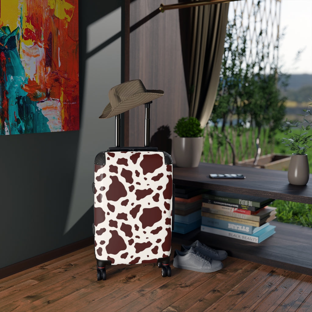 classic brown cow print suitcase