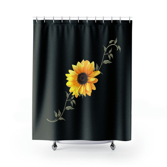 Sunflower Shower Curtain /  Black Shower Curtain