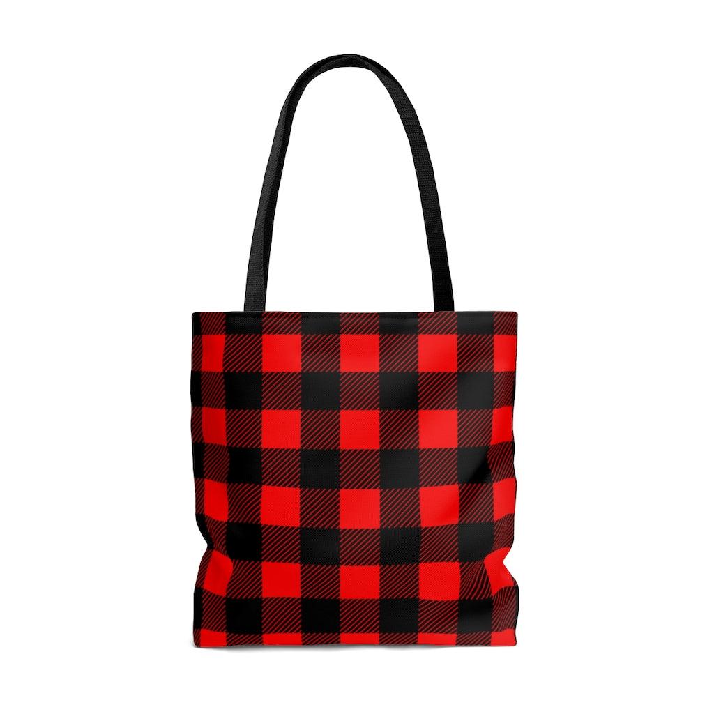 Red and discount black plaid handbag