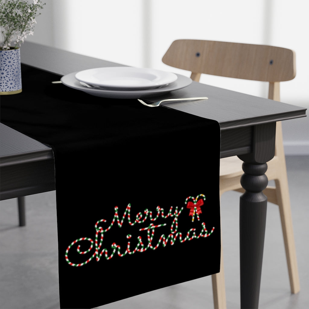 black christmas table runner with candy cane merry christmas letters