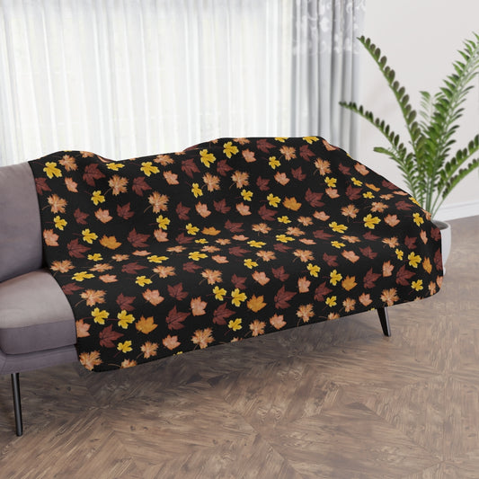 fall leaves blanket with yellow, orange and red leaves on black background