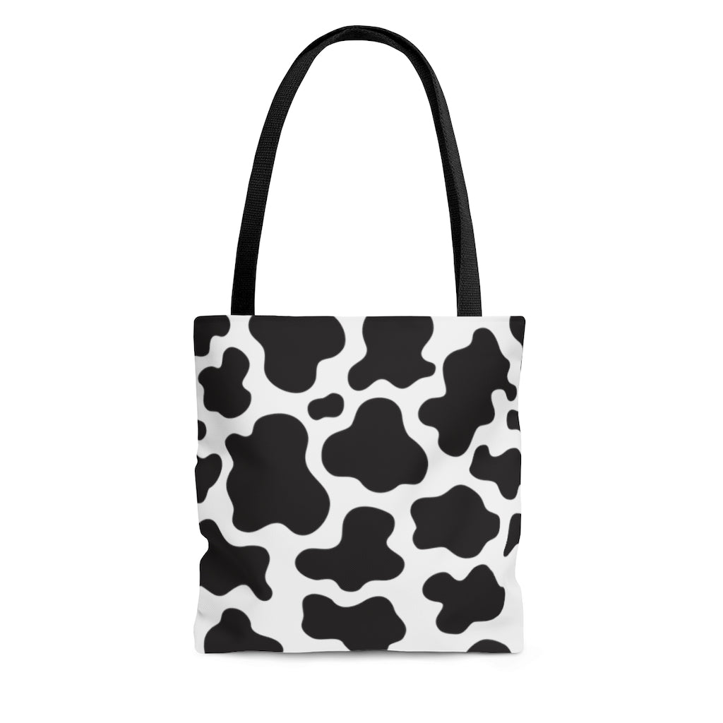 farmhouse canvas tote bag in cow print pattern