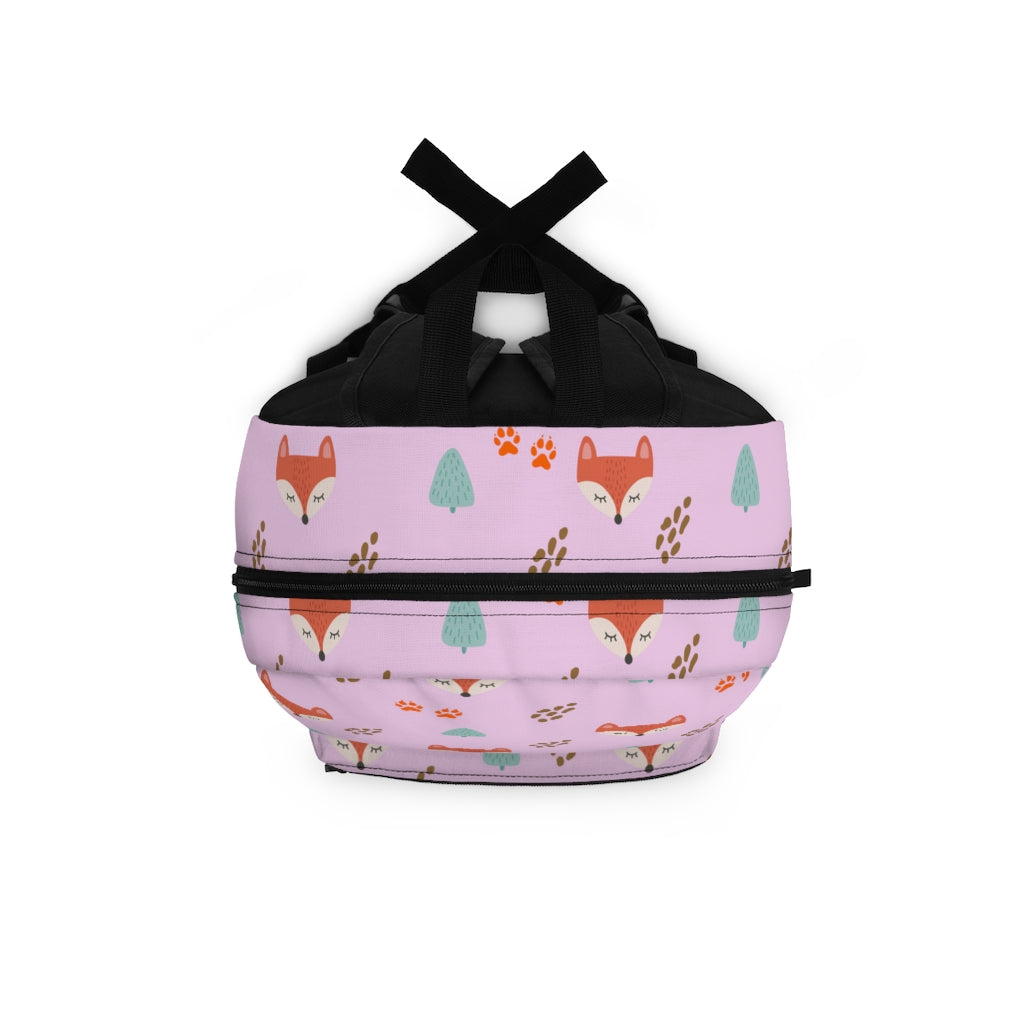 top view of pink fox bookbag for girls