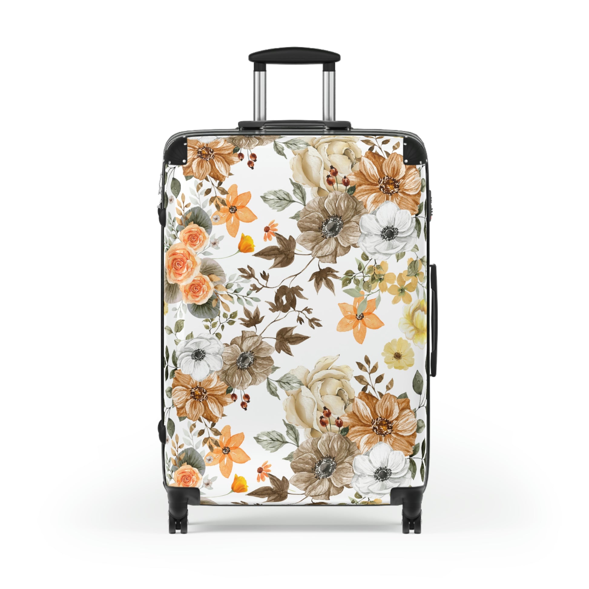 brown, yellow and orange cabin suitcase with wheels for spring or summer
