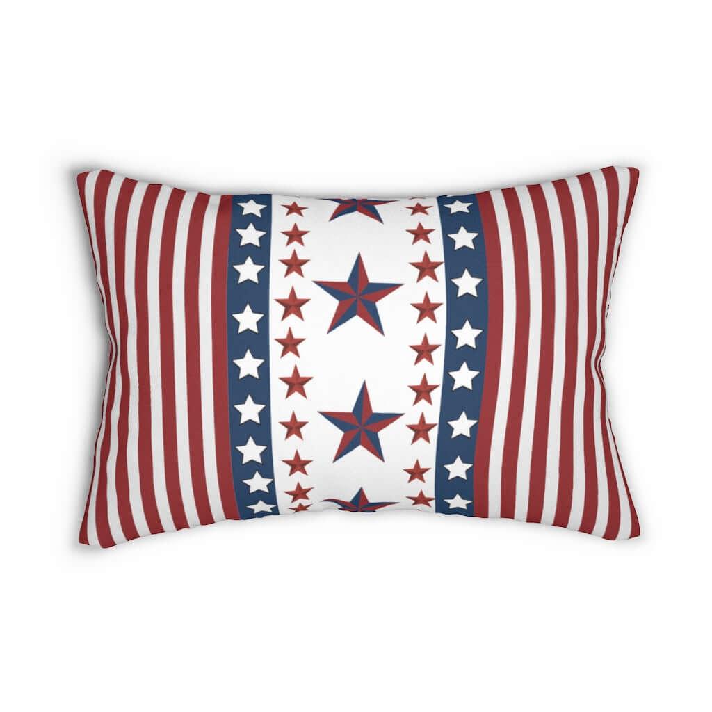 patriotic pillow in red, white and blue stars and stripes